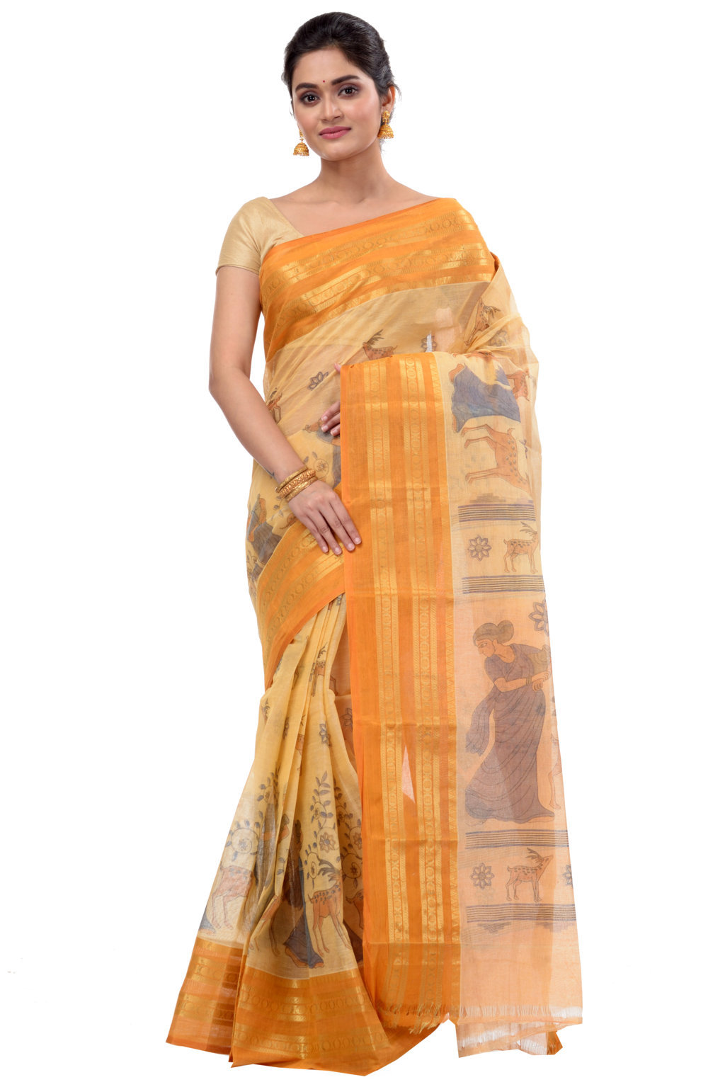 Brown Pure Cotton Sakuntala Tant Saree Print (1831)